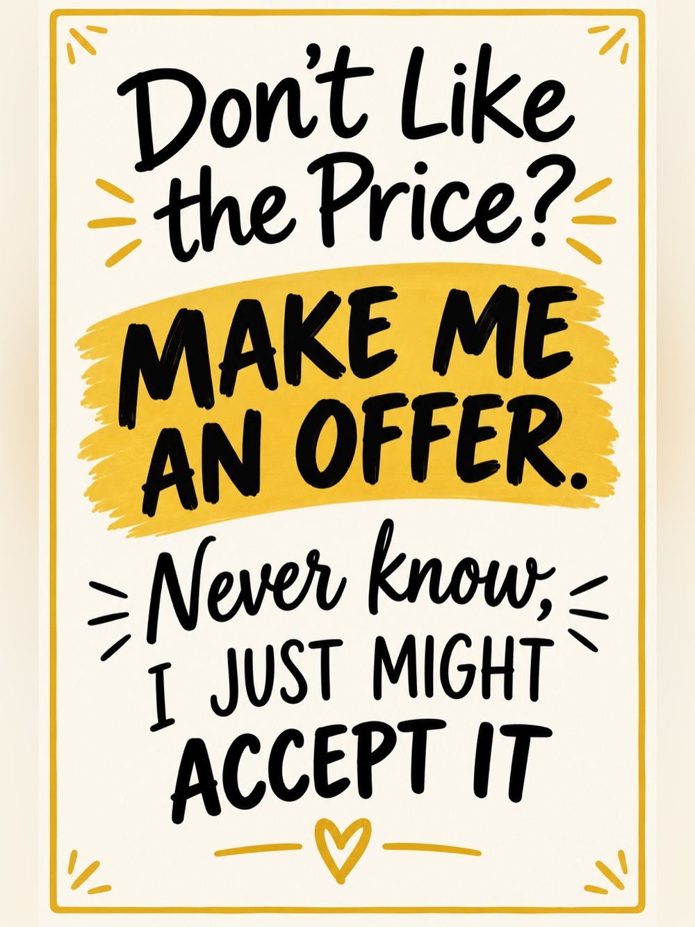 Make Me An Offer Wall Art Sign - Yellow & Black